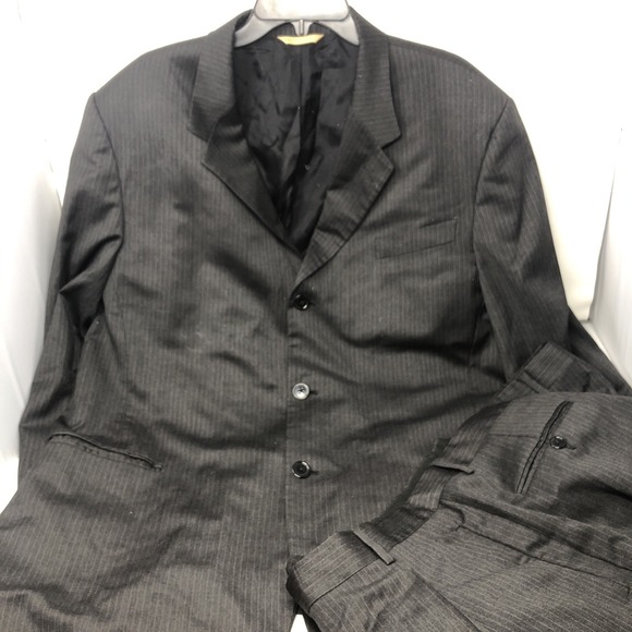 Donna Karan Vintage Italian wool men's‎ suit 46/40  Style 775703 Pinstripes Gray - Picture 1 of 13